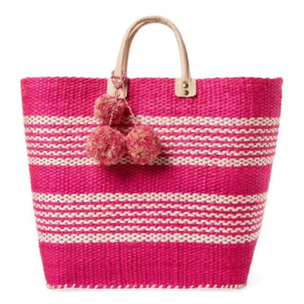 Mar Y Sol Weave Tote pink straw tote bag